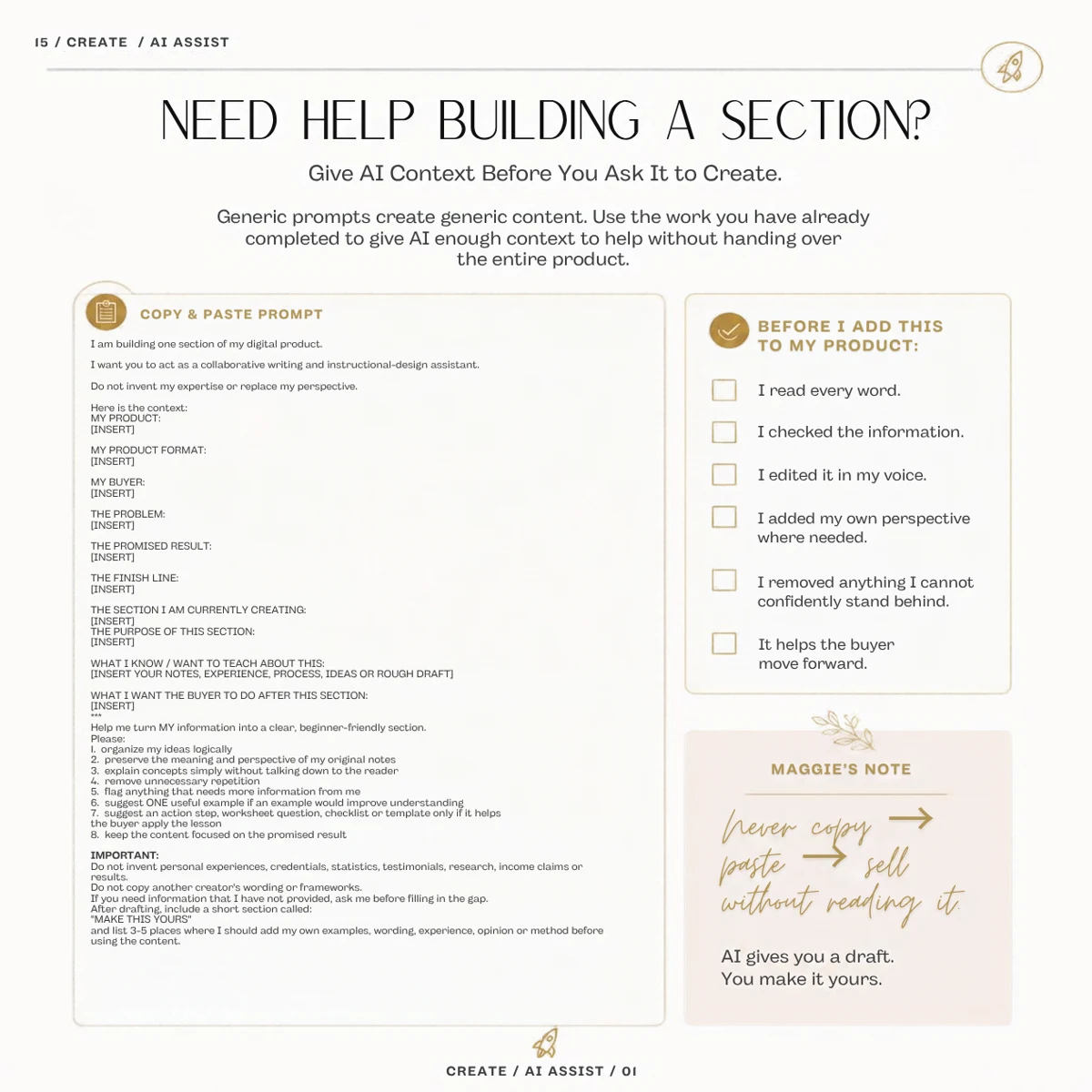 Need Help Building a Section? — AI assistance prompt and checklist for reviewing and editing the draft in your voice